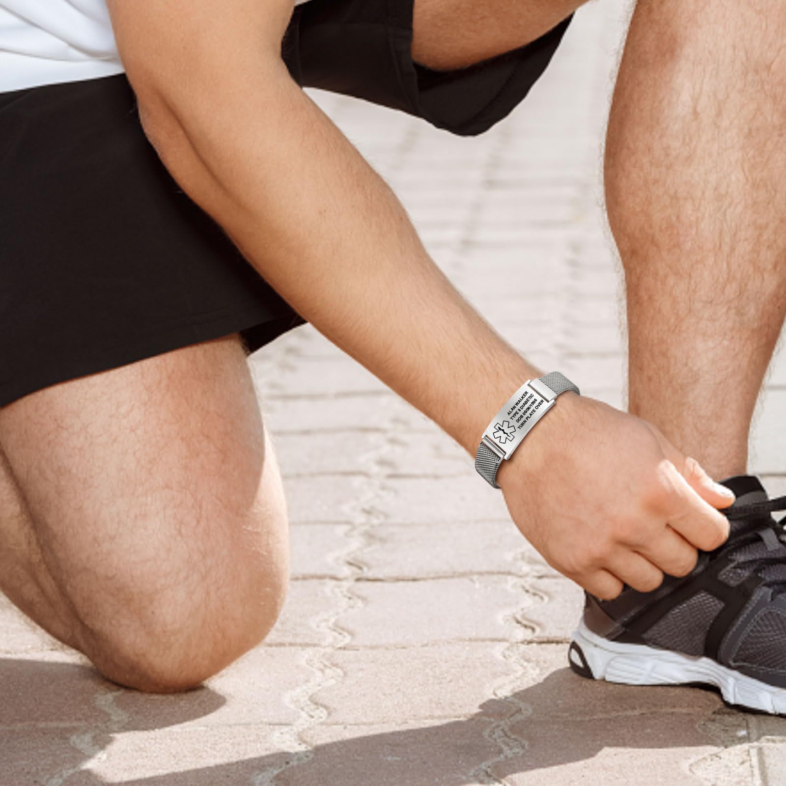 Stainless Steel Curved Medical ID Bracelet With Magnetic Closure