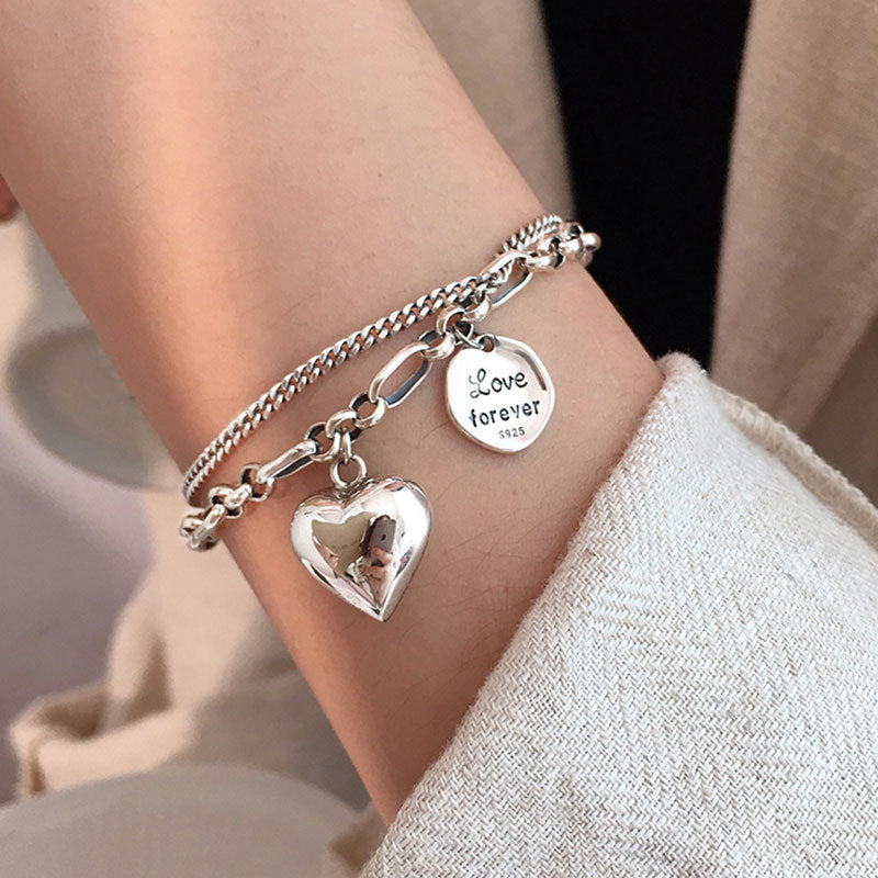 925 Sterling Silver Custom Couple Love Letter Double Bracelet