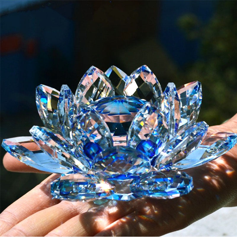 Quartz Crystal Lotus Flower Glass Fengshui Home Decor