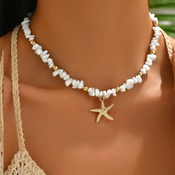 Irregular Pebble Clavicle Necklace Starfish Design