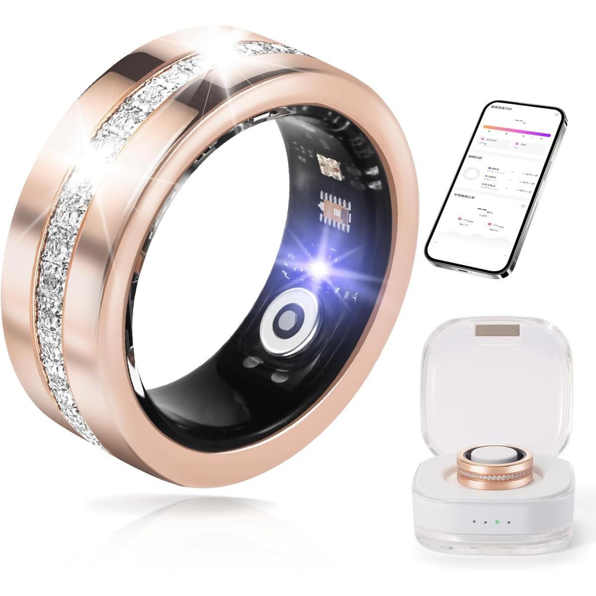 Smart Ring For Women, Health & Fitness Tracker Heart Rate, Blood Oxygen, Sleep Monitoring, Design With Crystal Accents,