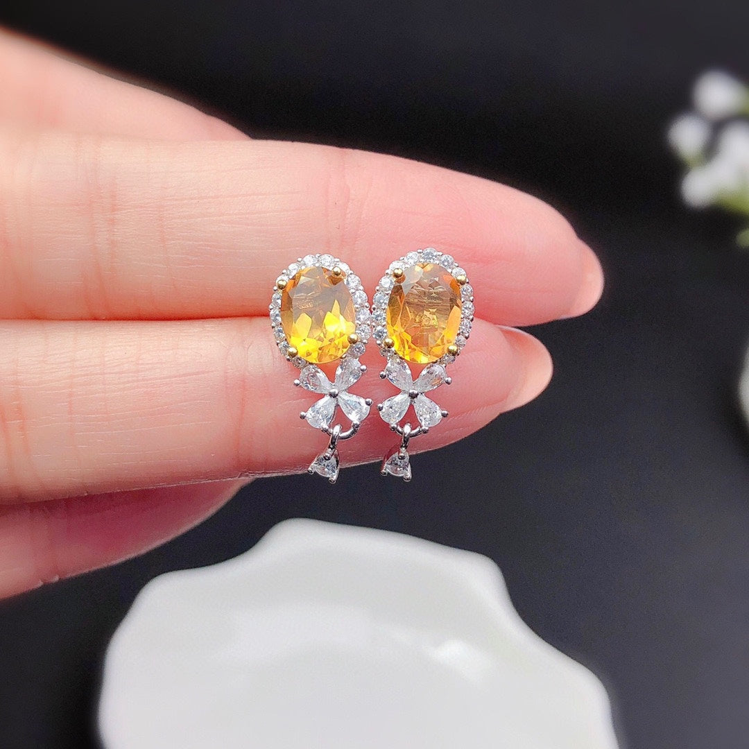 Natural Citrine Stud Earrings Crystals Fully Purified Fire Explosion