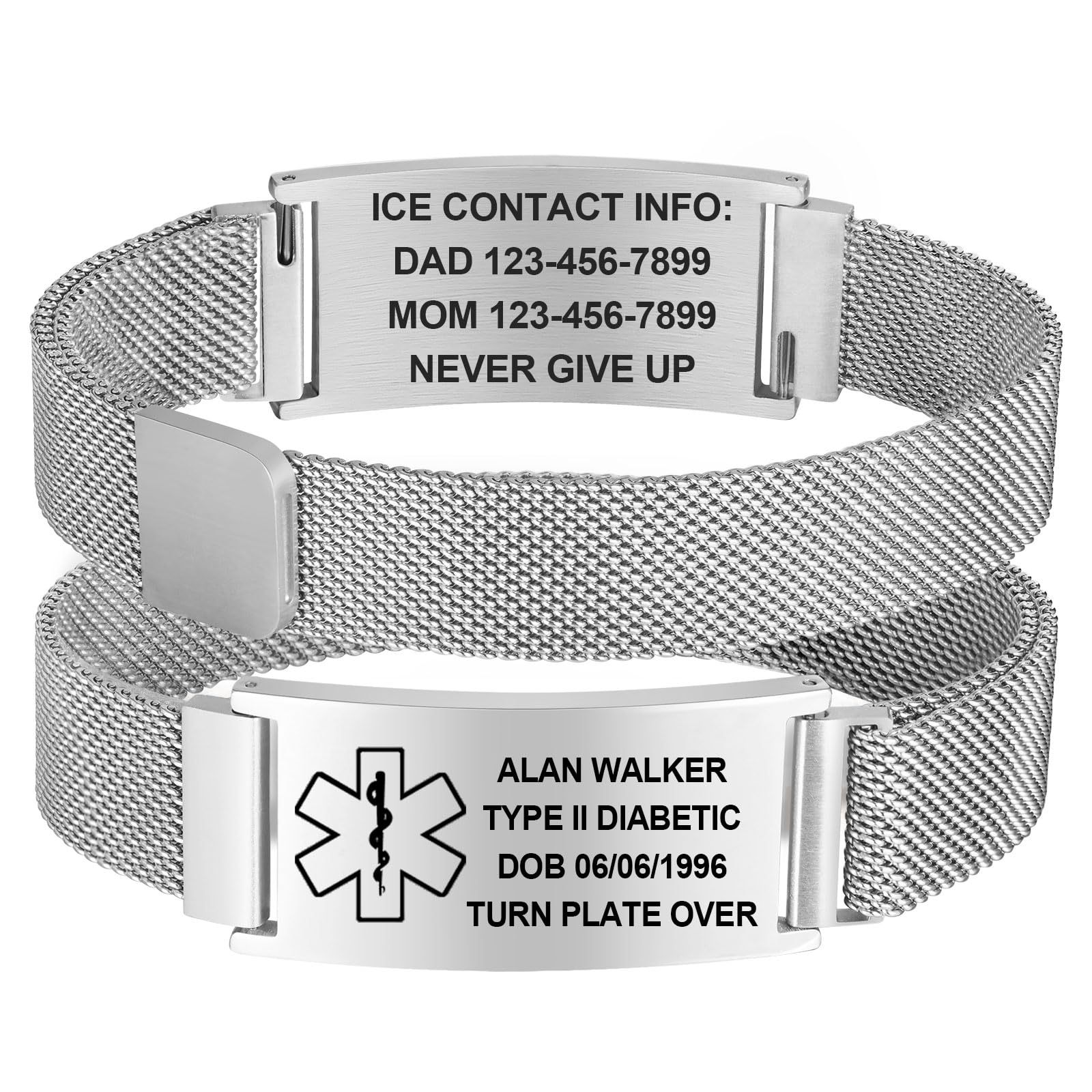 Stainless Steel Curved Medical ID Bracelet With Magnetic Closure