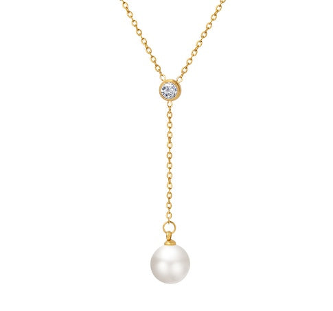 Lila Crystal Pearl Gold Necklace