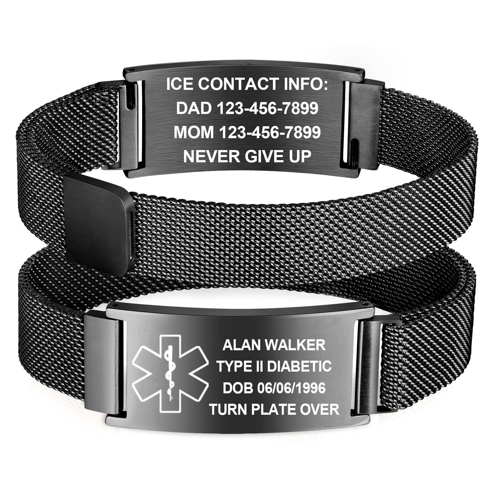 Stainless Steel Curved Medical ID Bracelet With Magnetic Closure