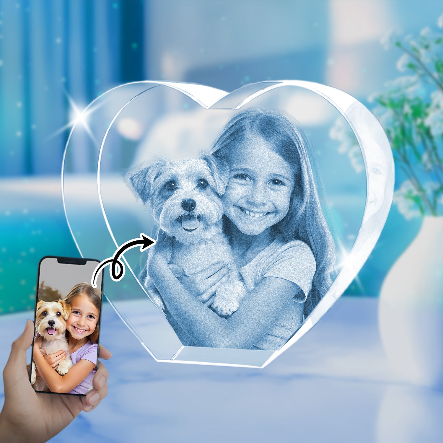 Custom 3D Crystal Heart – with a free LED light base