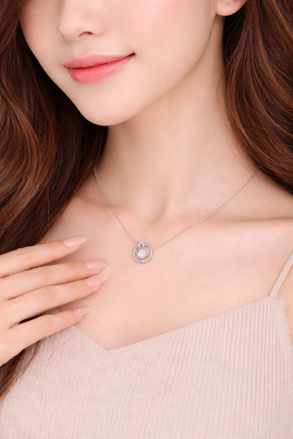 925 Sterling Silver Bow crystal Necklace mother's day gift