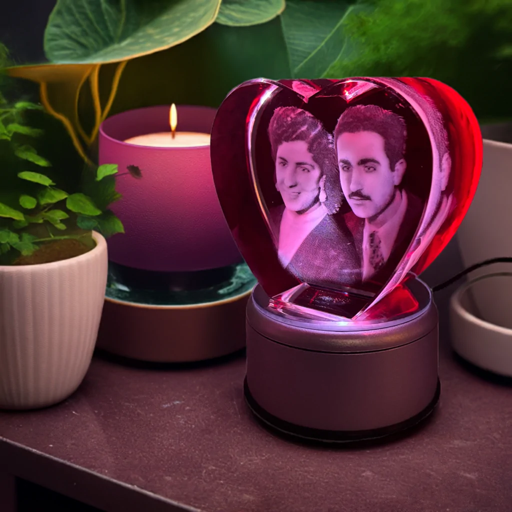 Heart Shaped 3D Crystal Engraving