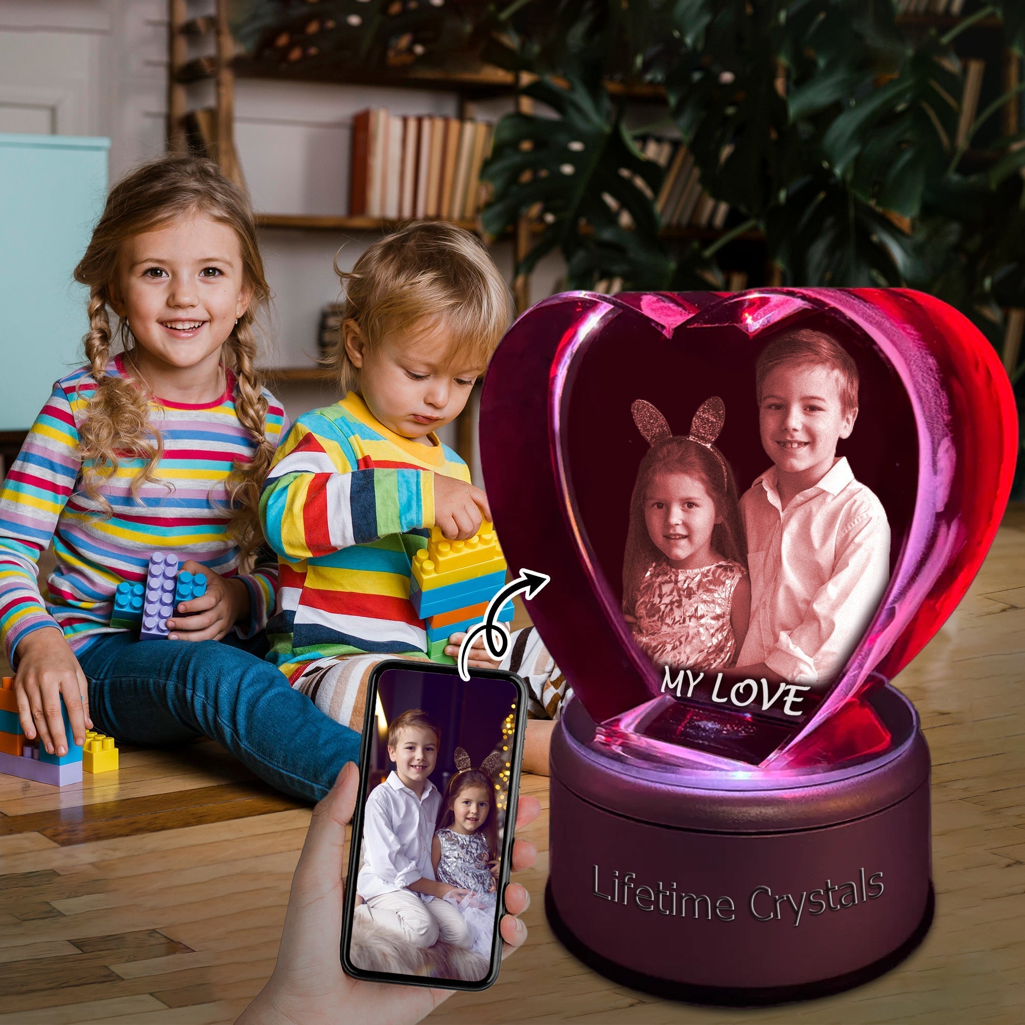 Compliments for our latest addition - heart shaped crystal with a red background