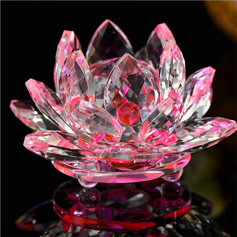 Quartz Crystal Lotus Flower Glass Fengshui Home Decor