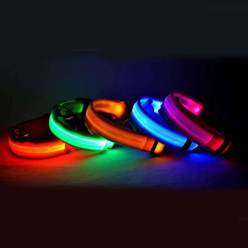 Nylon LED Pet Dog Luminous Collar Night Safety Flashing Glow in Dark Dog Cat Leash Adjustable