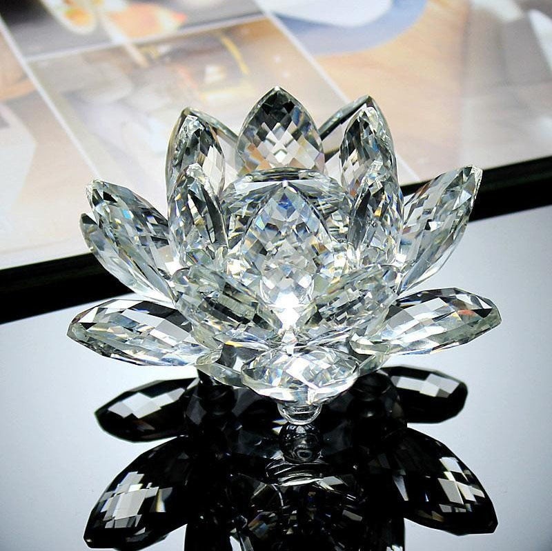 Quartz Crystal Lotus Flower Glass Fengshui Home Decor