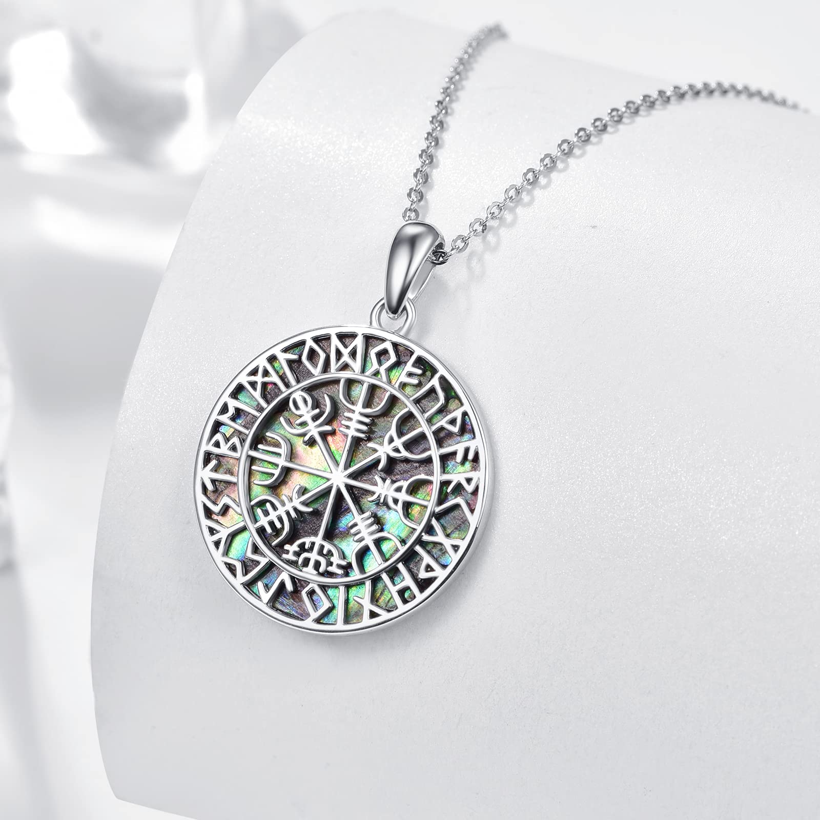 Viking Abalone Shell Necklace – 925 Sterling Silver Norse Pendant for Strength & Protection