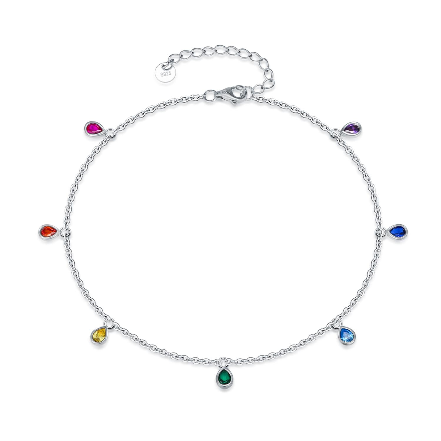 Anklets Sterling Silver Multi Color Oval Rainbow Anklet Bracelets Fashion Jewelry