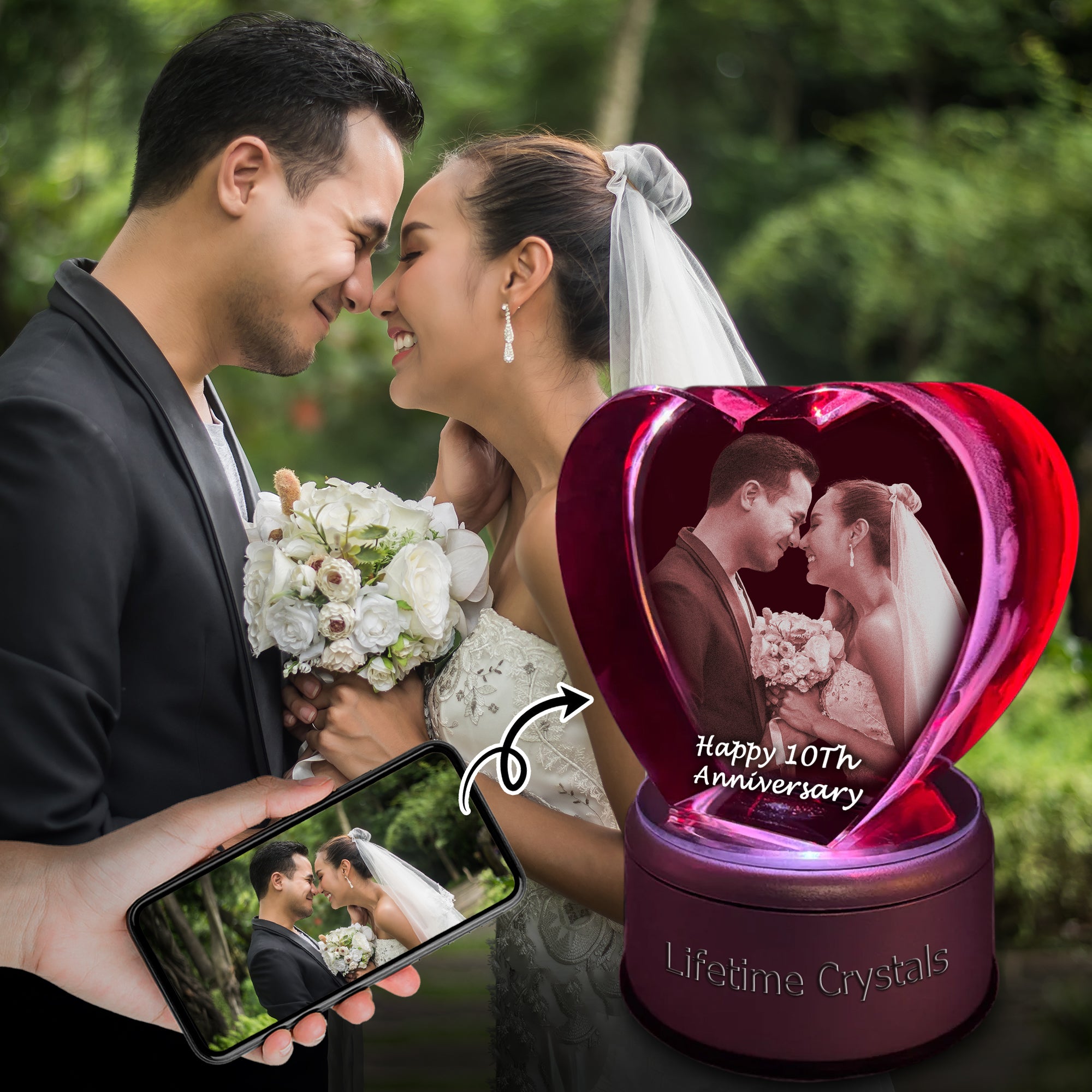 Heart shaped 3D crystal with red background
