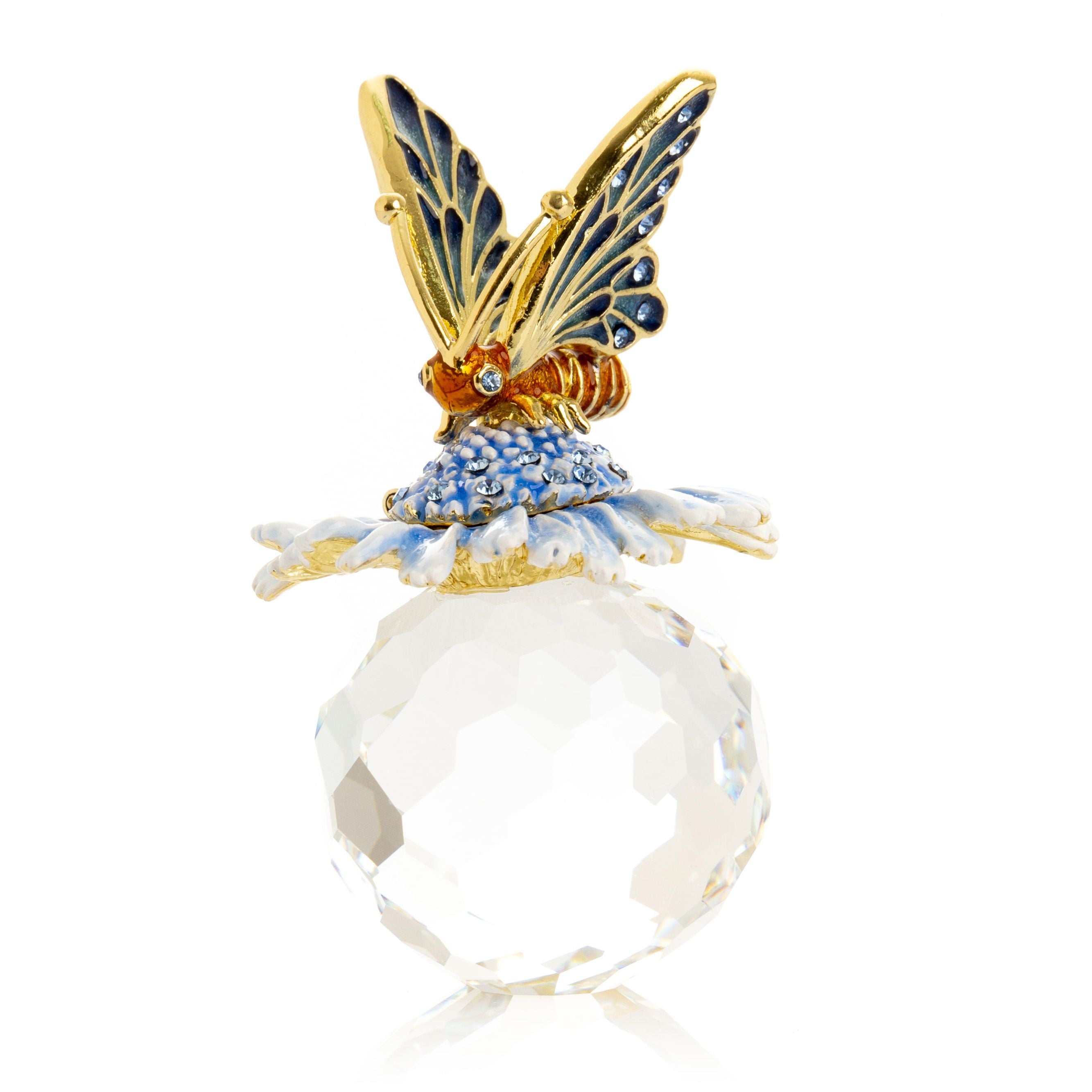 Butterfly sitting on Flower and Crystal