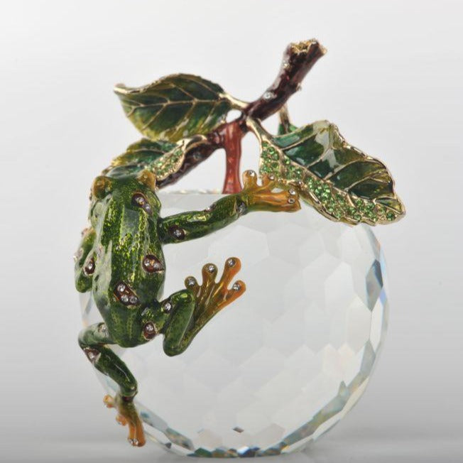 Crystal Apple with a Green Frog on it