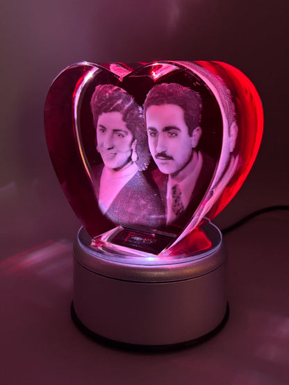 Heart shaped 3D crystal with red background