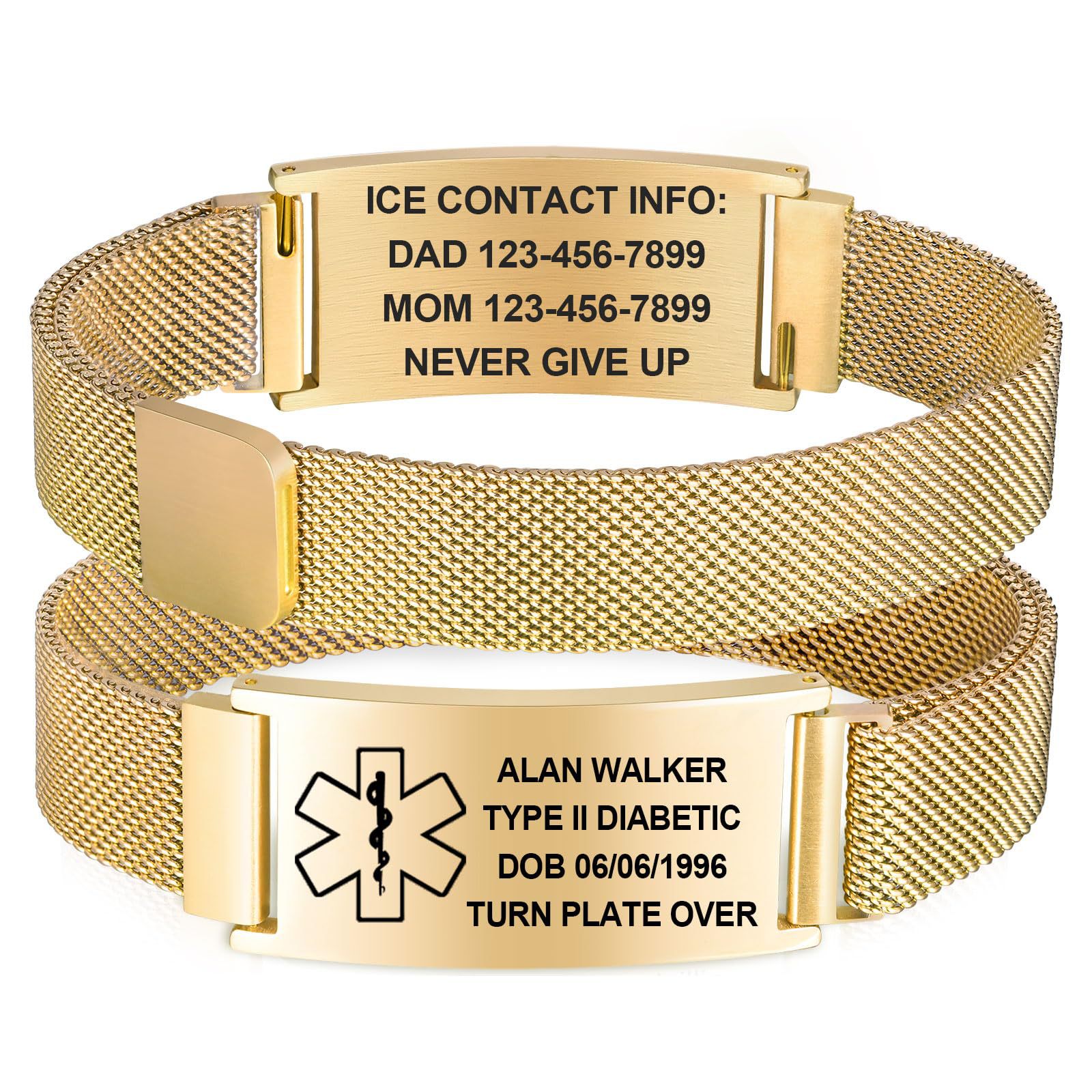 Stainless Steel Curved Medical ID Bracelet With Magnetic Closure