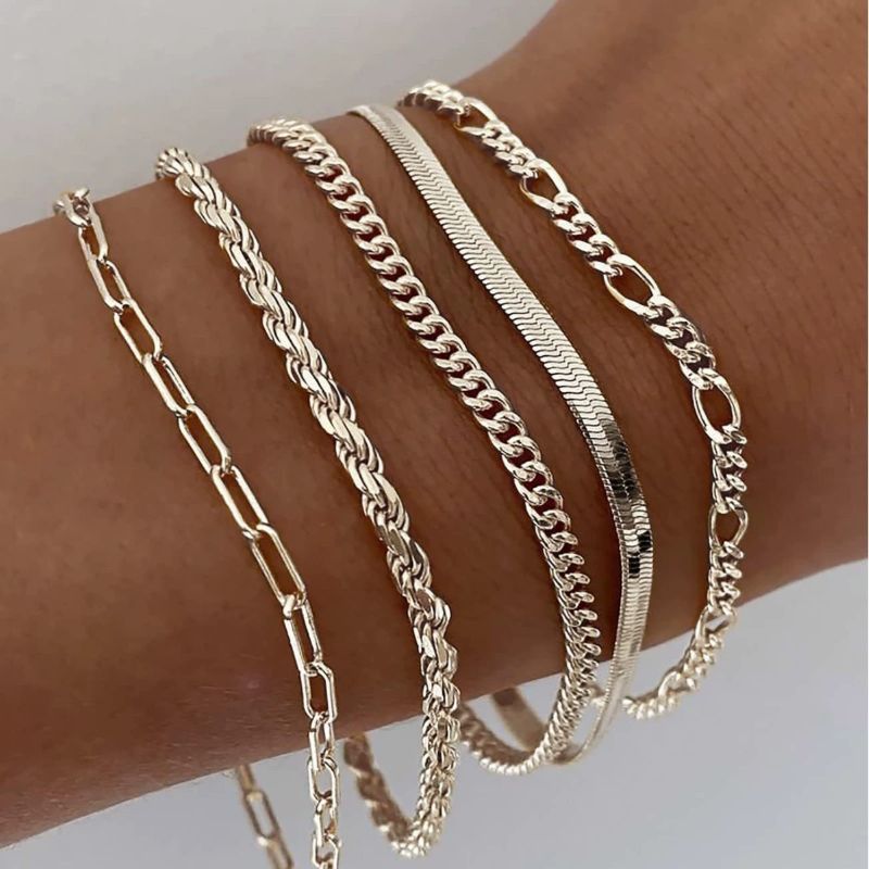 5 pcs Silver Bracelet Silver Plated Dainty Adjustable Bracelets