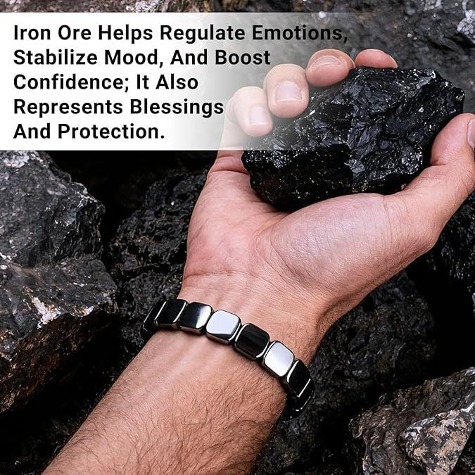 Square Black Tourmaline Bracelet Mens Elastic Mixed-Style Bracelet