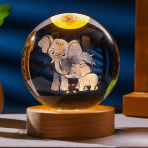 Elephant Baby and Mother 3D Crystal Ball