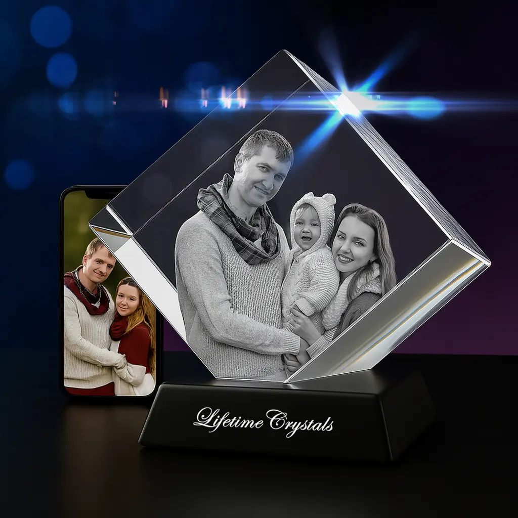 diamond 3d photo crystal with family of three