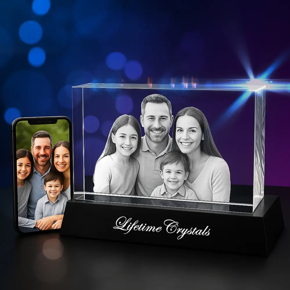 horizontal 3d photo crystal with family of four design